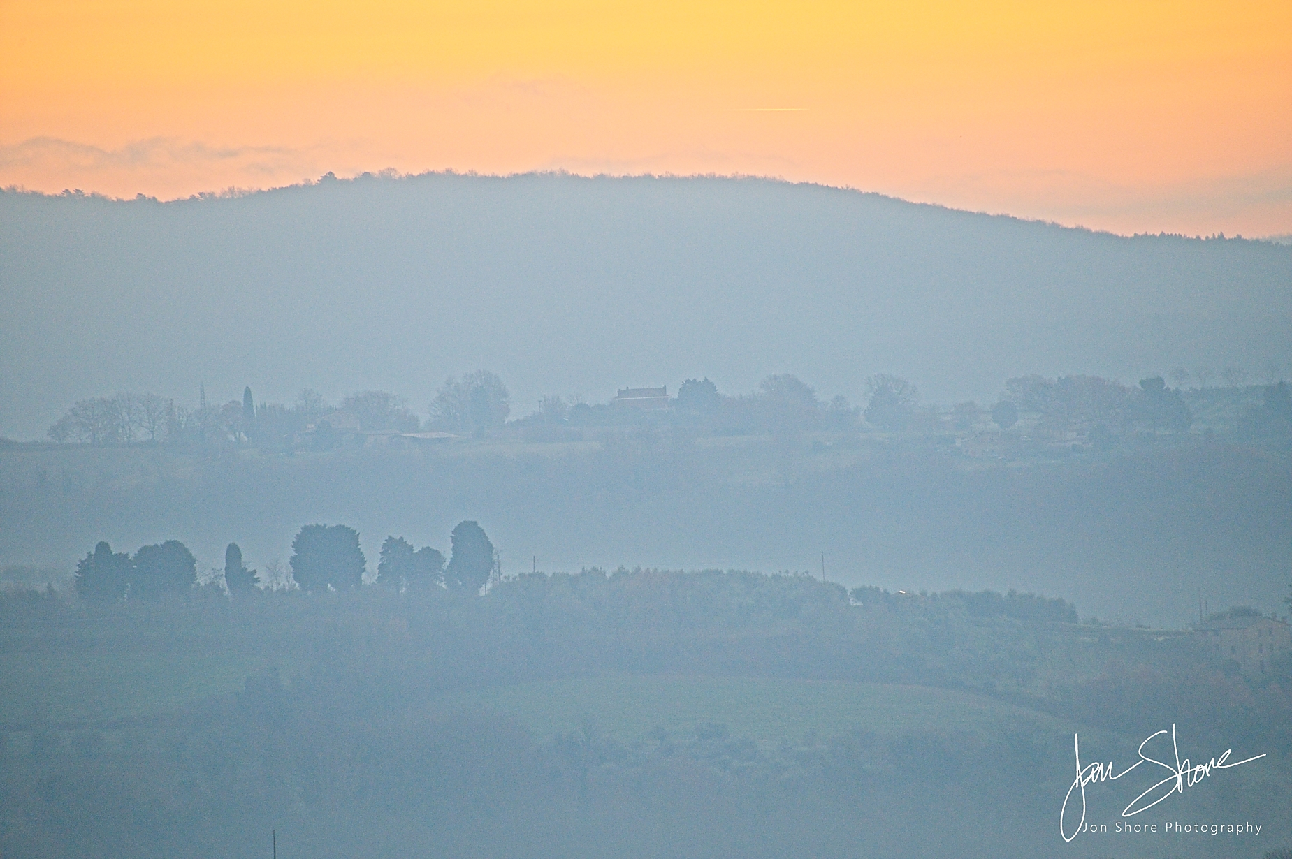 Sunrise over the hills of Umbria, Italy